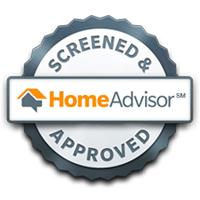 A screened and approved home advisor logo on a white background.
