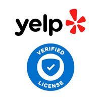 A yelp logo with a verified license icon next to it.