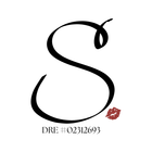 Large, elegant letter "S" with a curled top and a lipstick kiss mark, DRE #02312693.