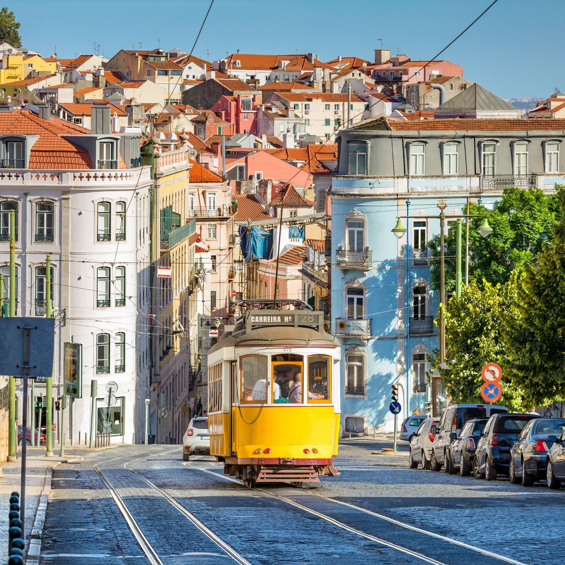 lisbon tram in the city