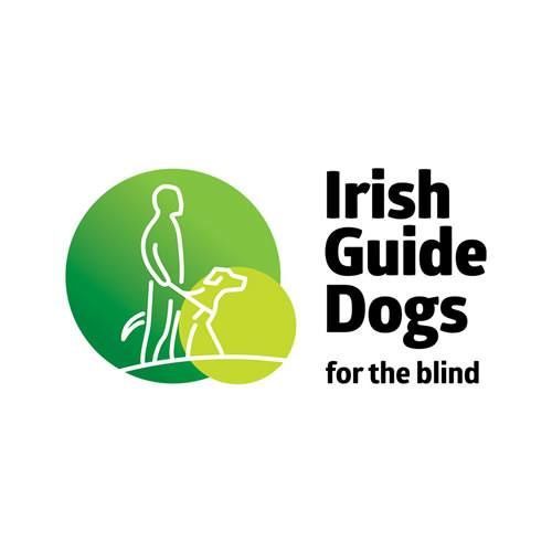 the logo for irish guide dogs for the blind shows a man walking a blind dog . Barter's Travelnet 