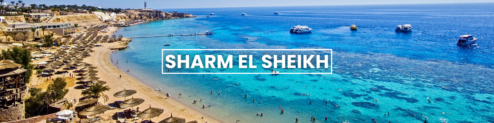 an aerial view of a beach with words sharm el sheikh written on it . Barter'sTravelnet