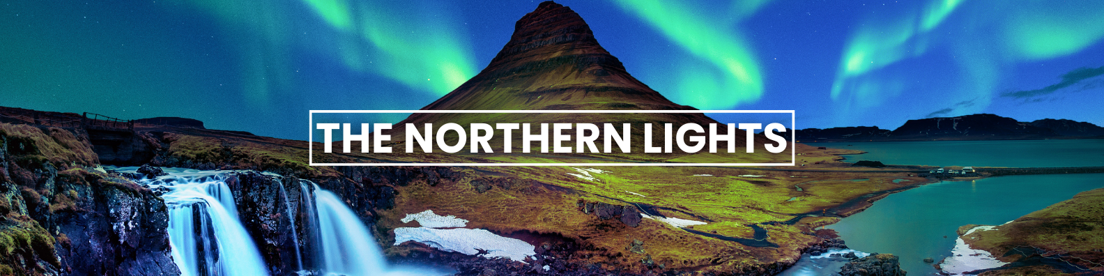 the northern lights are shining over a waterfall and a mountain . Barter's Travelnet 