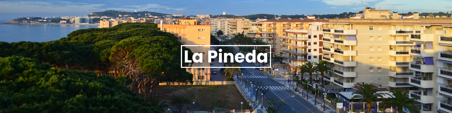 an aerial view of a city with a sign that says la pineda