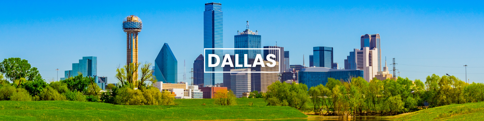 a picture of the dallas skyline with trees in the foreground .Barter'sTravelnet