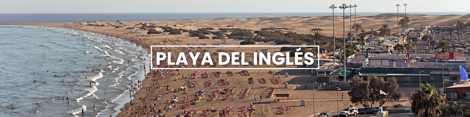 an aerial view of a beach with the words playa del ingles written on it . Barter's Travelnet 