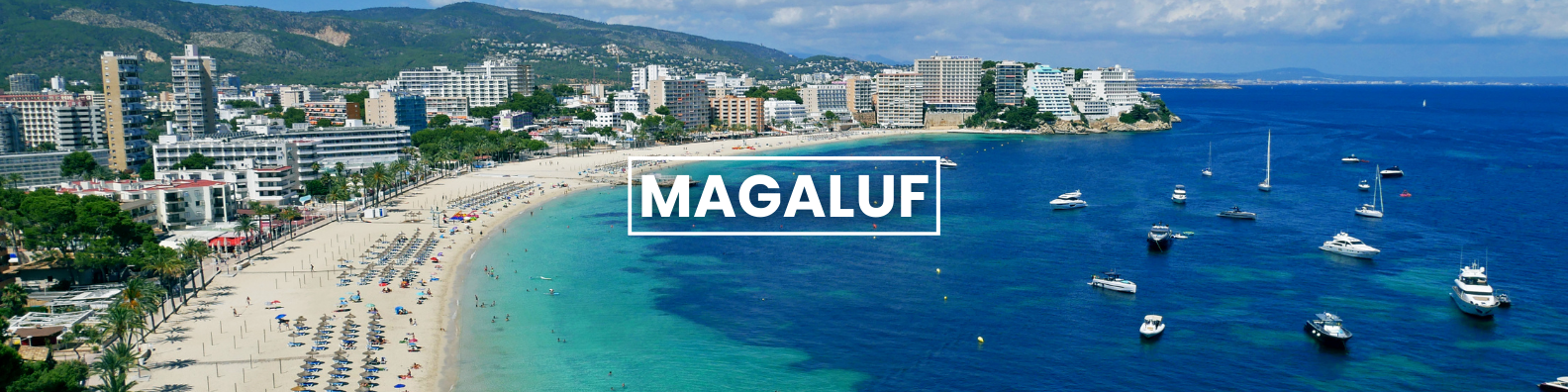 an aerial view of a beach with the word magaluf on it Barter's Travelnet 