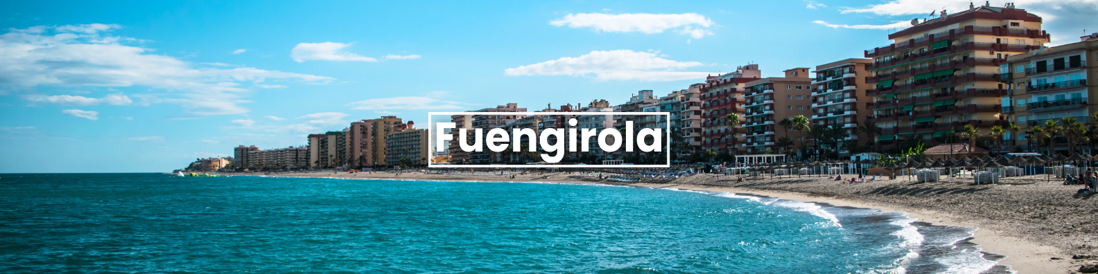 a beach with buildings in the background and the word fuengirola on the bottom . Barter's Travelnet 