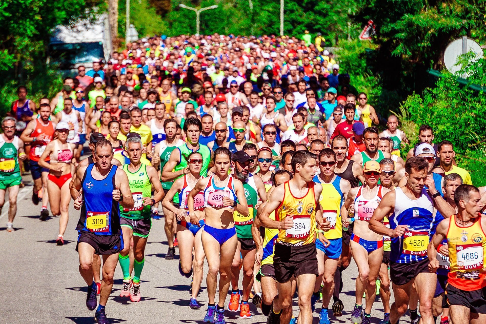 A large group of people running