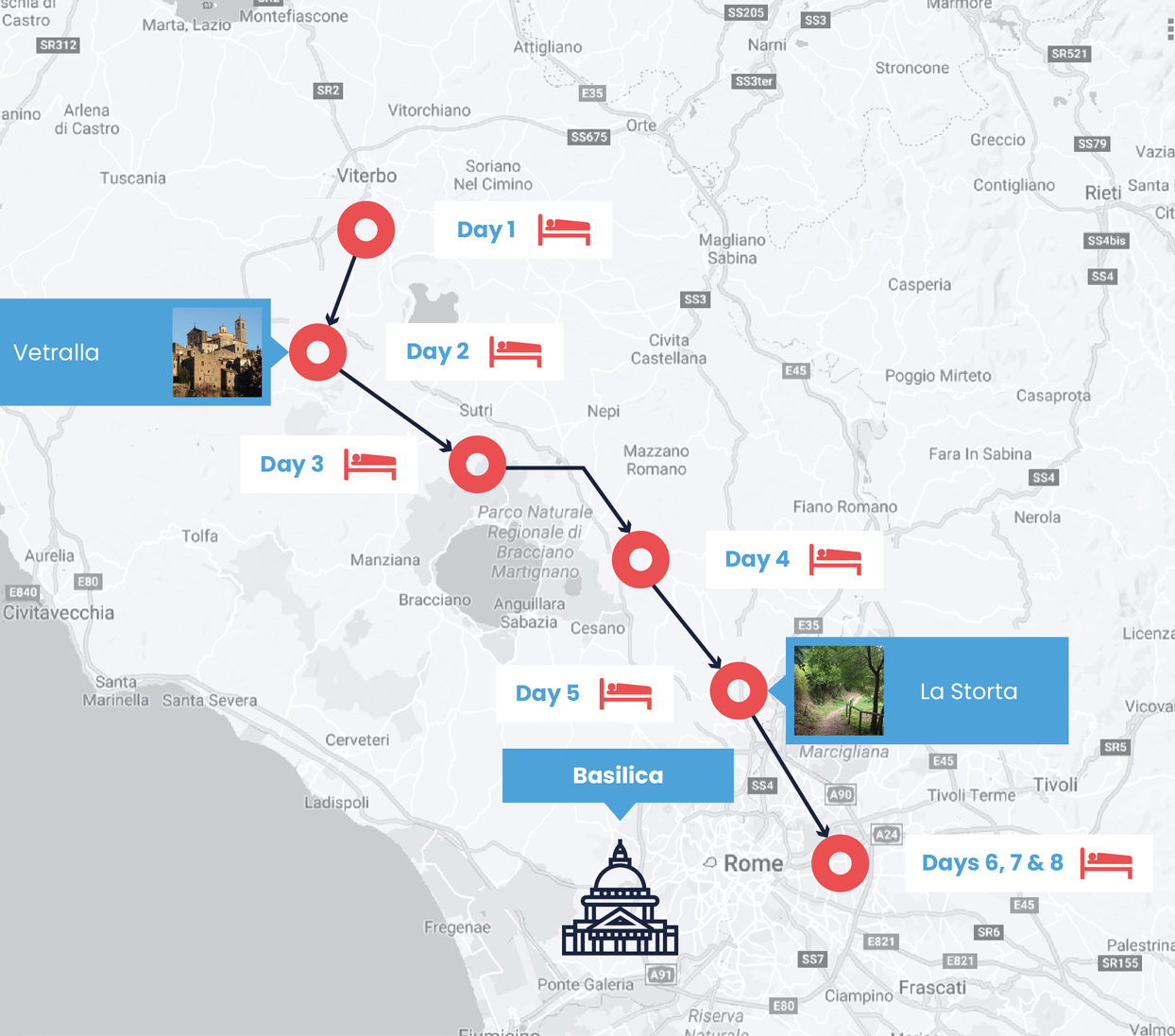 a map of the united states showing the route of a trip for the camino Barter'sTravelnet