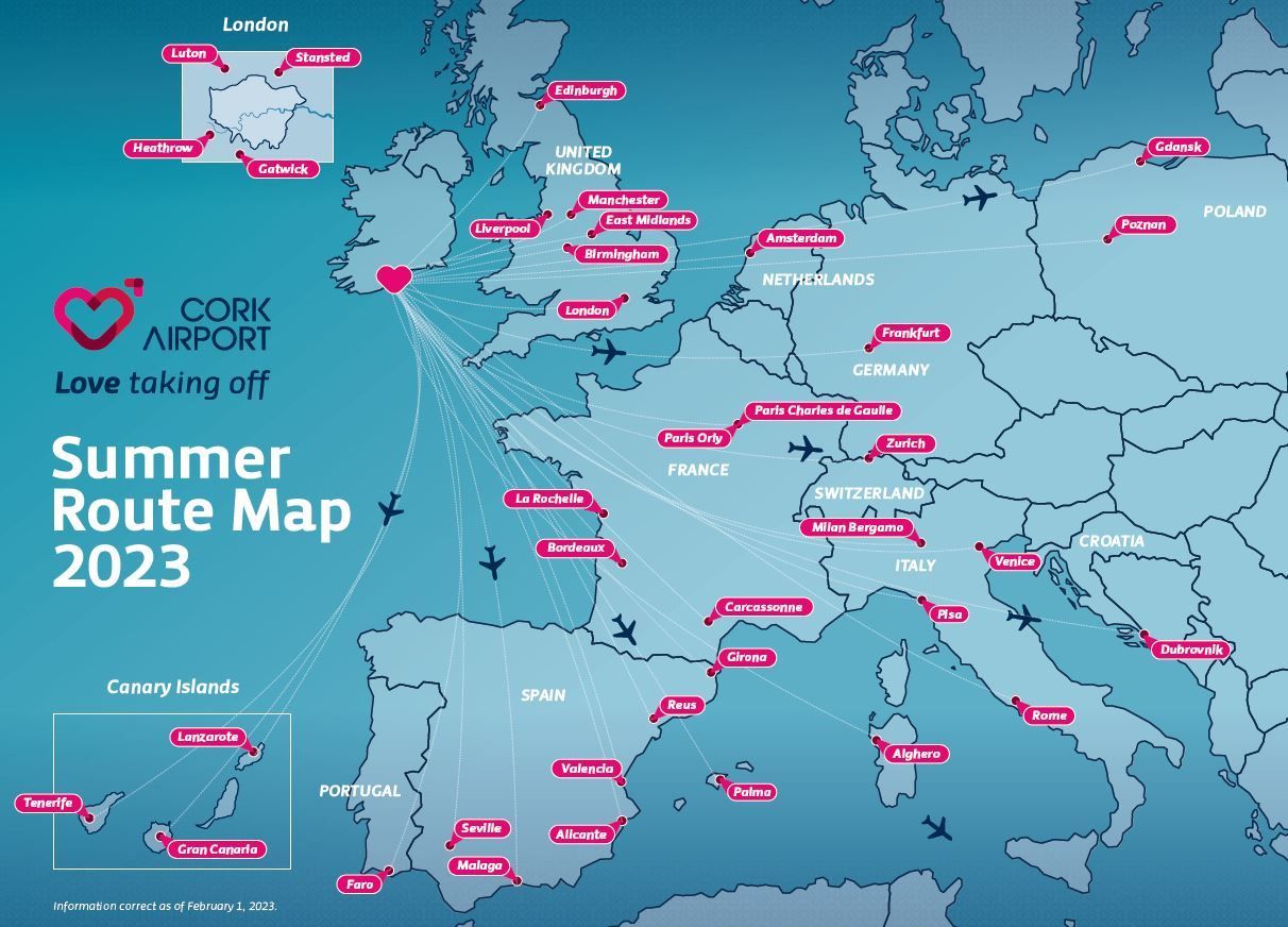 Cork Airport Summer Route Map 2023 1920w 