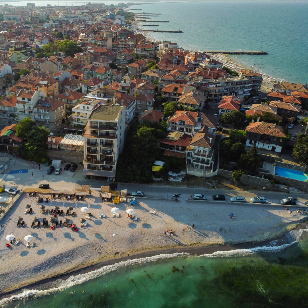 Aerial View of a Bulgarian Coastal Town with a Beach - Bulgaria Holidays Barter's Travelnet