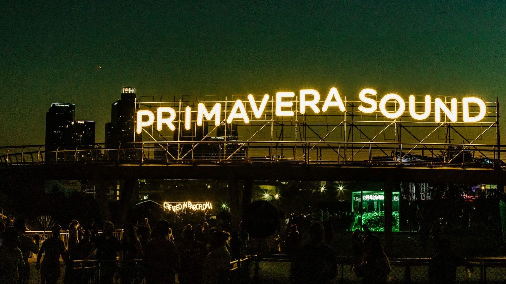 Evening on the entrance of the music festival Primavera Sound in Barcelona. Primavera Sound LED Sign