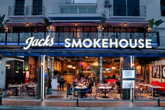 Front view of Jacks Smokehouse restaurant in Marbella, Malaga, Spain - Blog Post Barters Travelnet