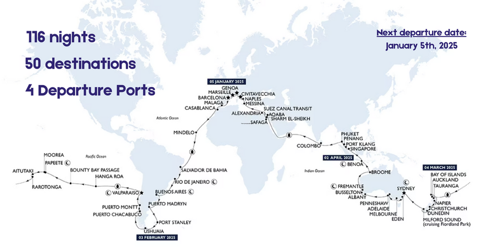 The Ultimate World Cruise Itinerary MSC Cruises Itinerary Map January 2025 - Blog Post Barters Travelnet