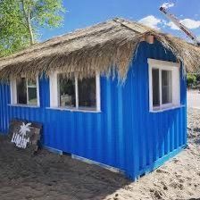 bright blue shipping container home