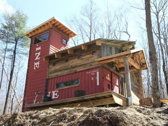 red rustic shipping container home