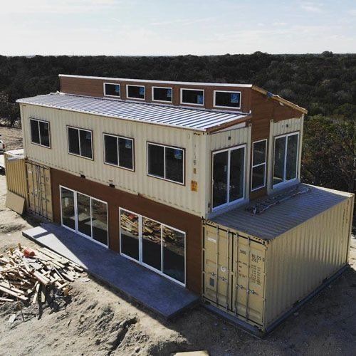 tan and red shipping container home