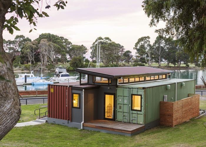green and red shipping container home