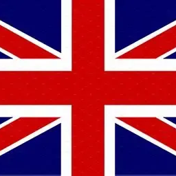 Bandera Union Jack: fondo azul con cruces rojas y blancas.
