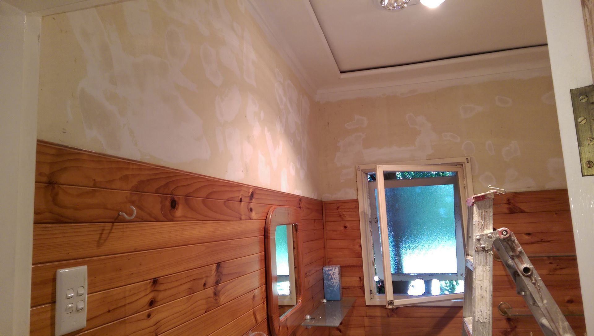 A Bathroom With Wooden Walls And A Window — Hornsby, NSW — TOG Painting