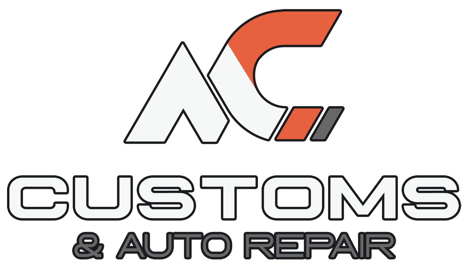 Logo for AC Customs & Auto Repair: White and orange "AC" letters, text "CUSTOMS & AUTO REPAIR".