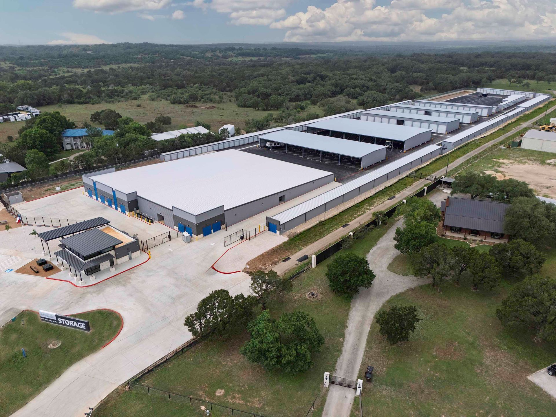 A storage facility near New Braunfels, TX offering convenient and affordable self storage and parking close to Canyon Lake.