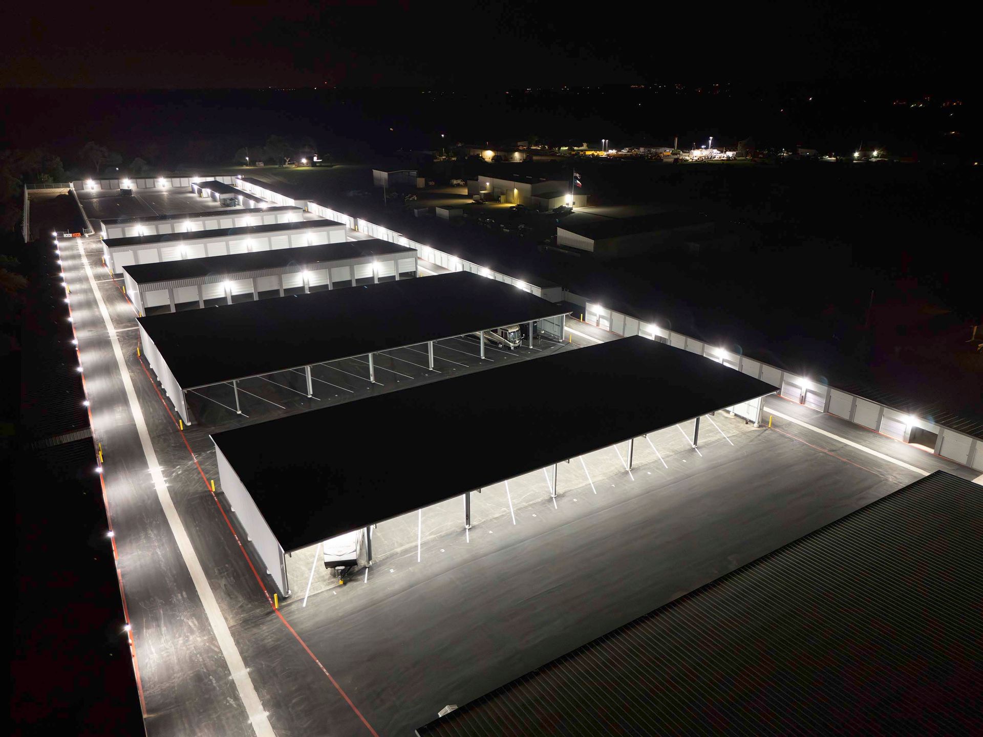 A well lit self storage facility for your stored items near New Braunfels, TX where you can store your Boat, RV, or items