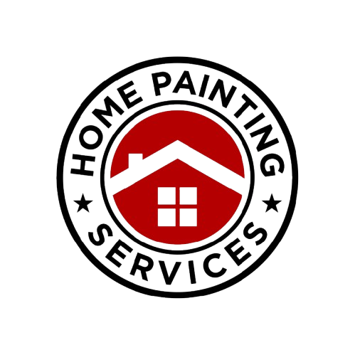 Logo for home painting services: a white house silhouette on a red circle, black text, and a black border.