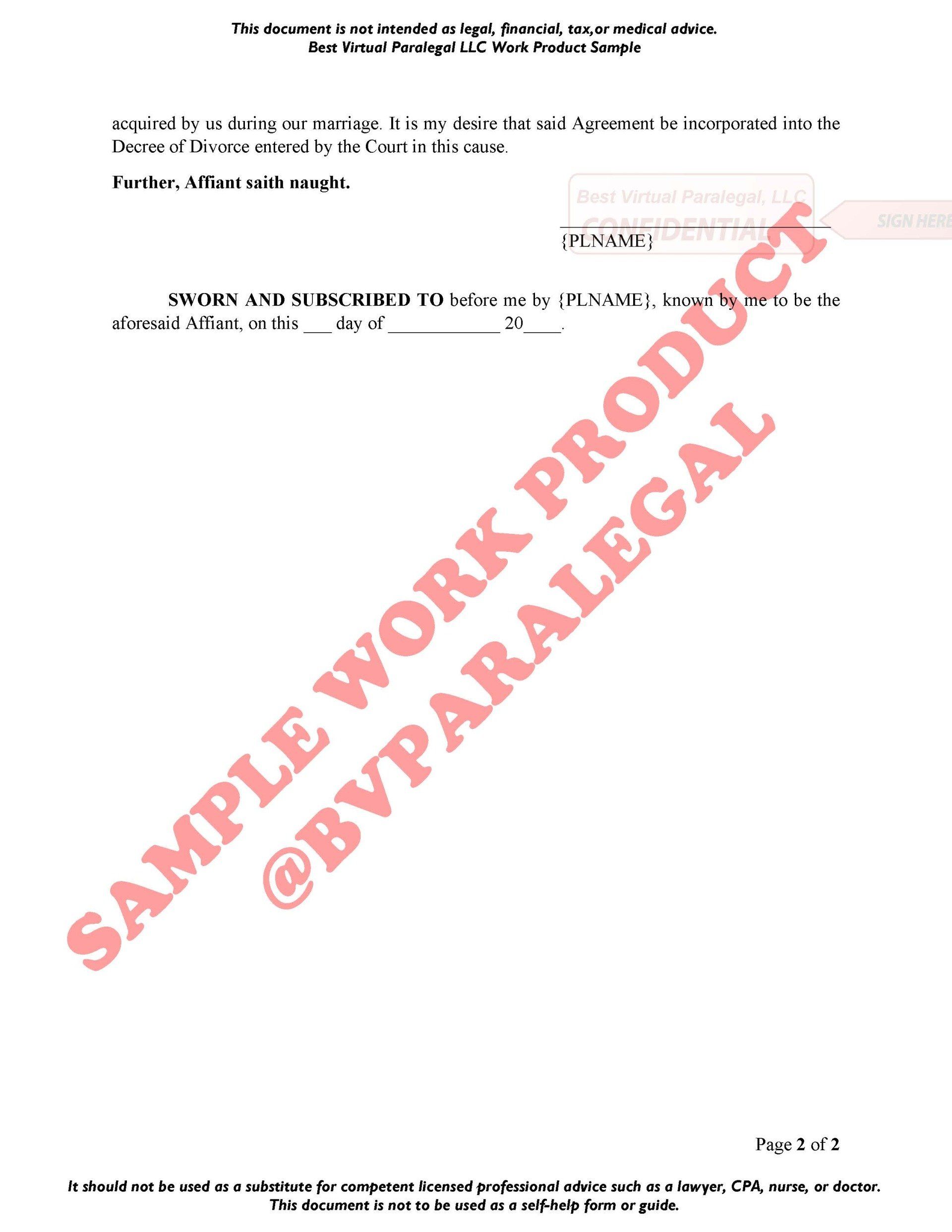 A sample work product from bvparalegal is shown on a white background.