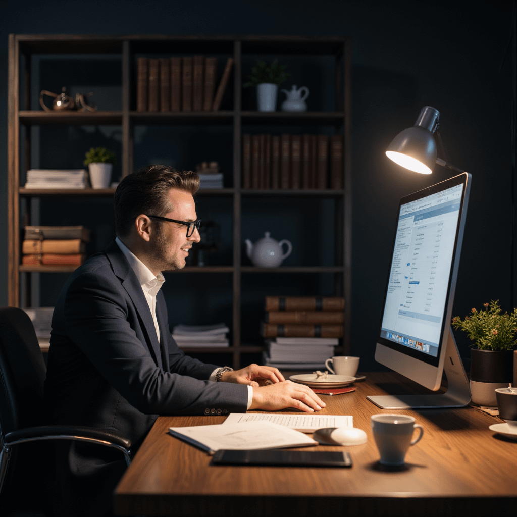 A lawyer working at his desk