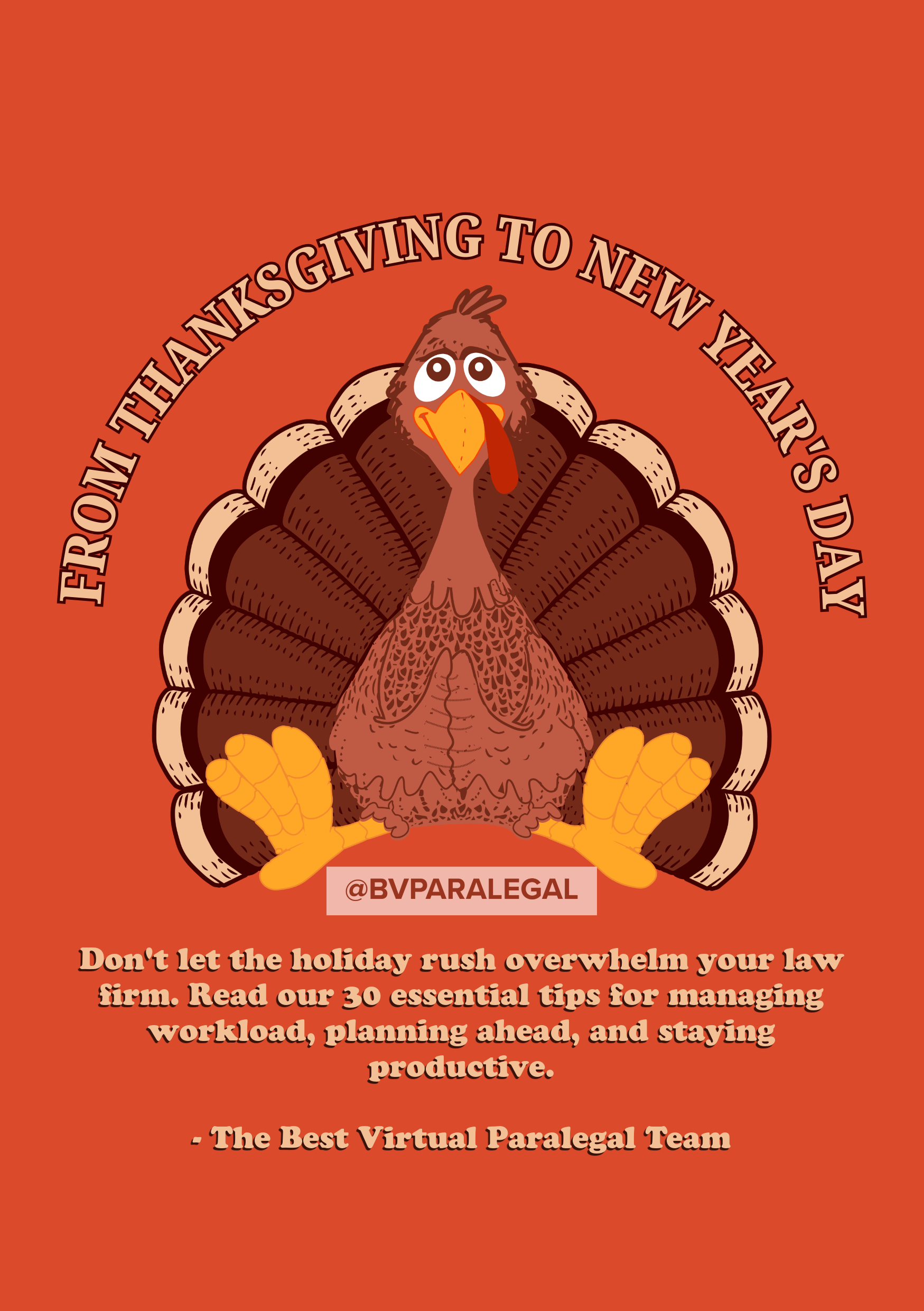 A cartoon turkey with Best Virtual Paralegal LLC (BVP) written on t.