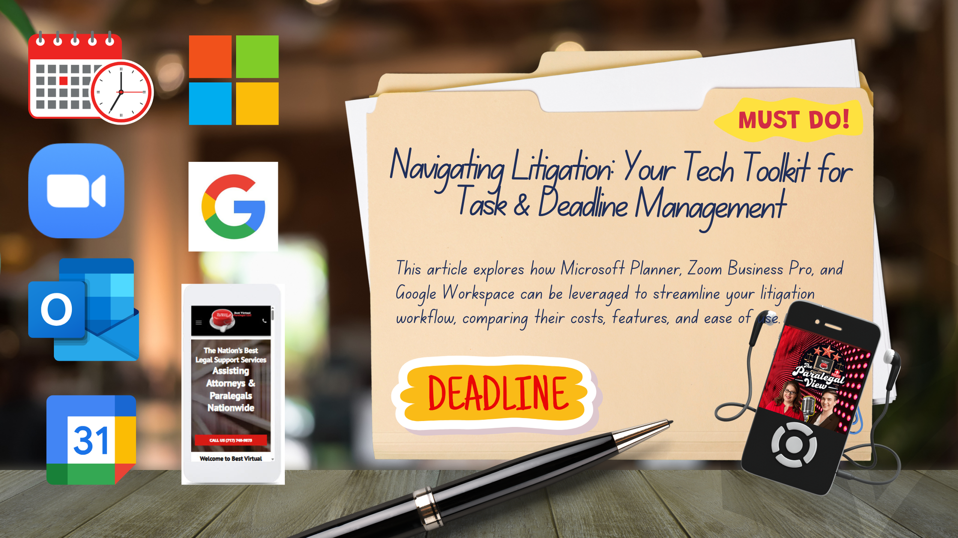 A  legal file with multiple app logos present. 