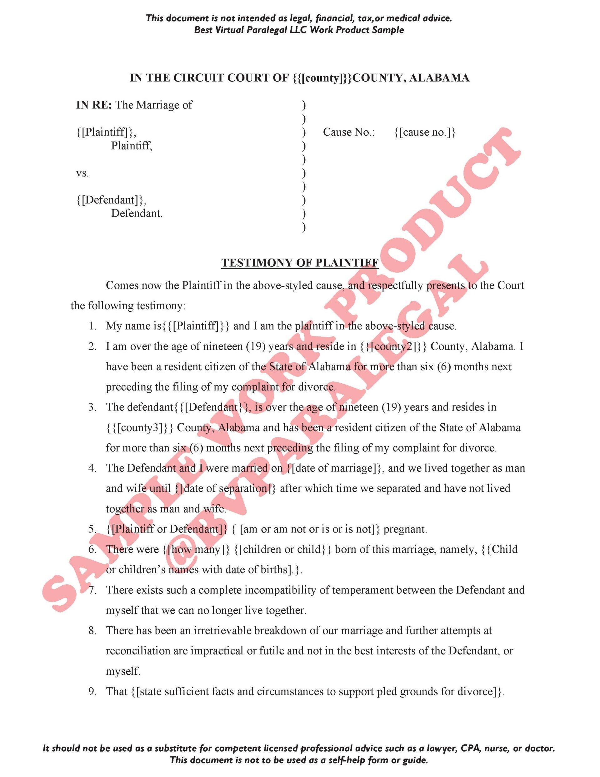 Best Virtual Paralegal LLC (Work Product Sample)