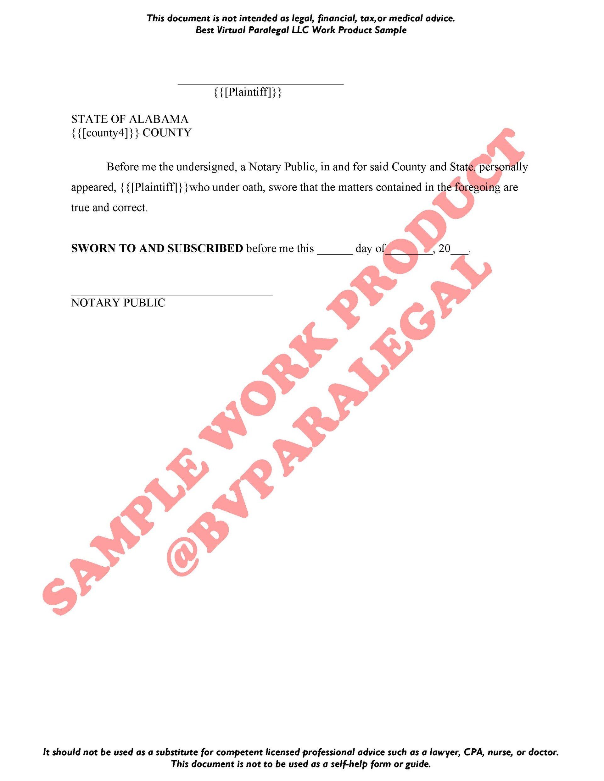 A sample work product from bvparalegal is shown on a white background.