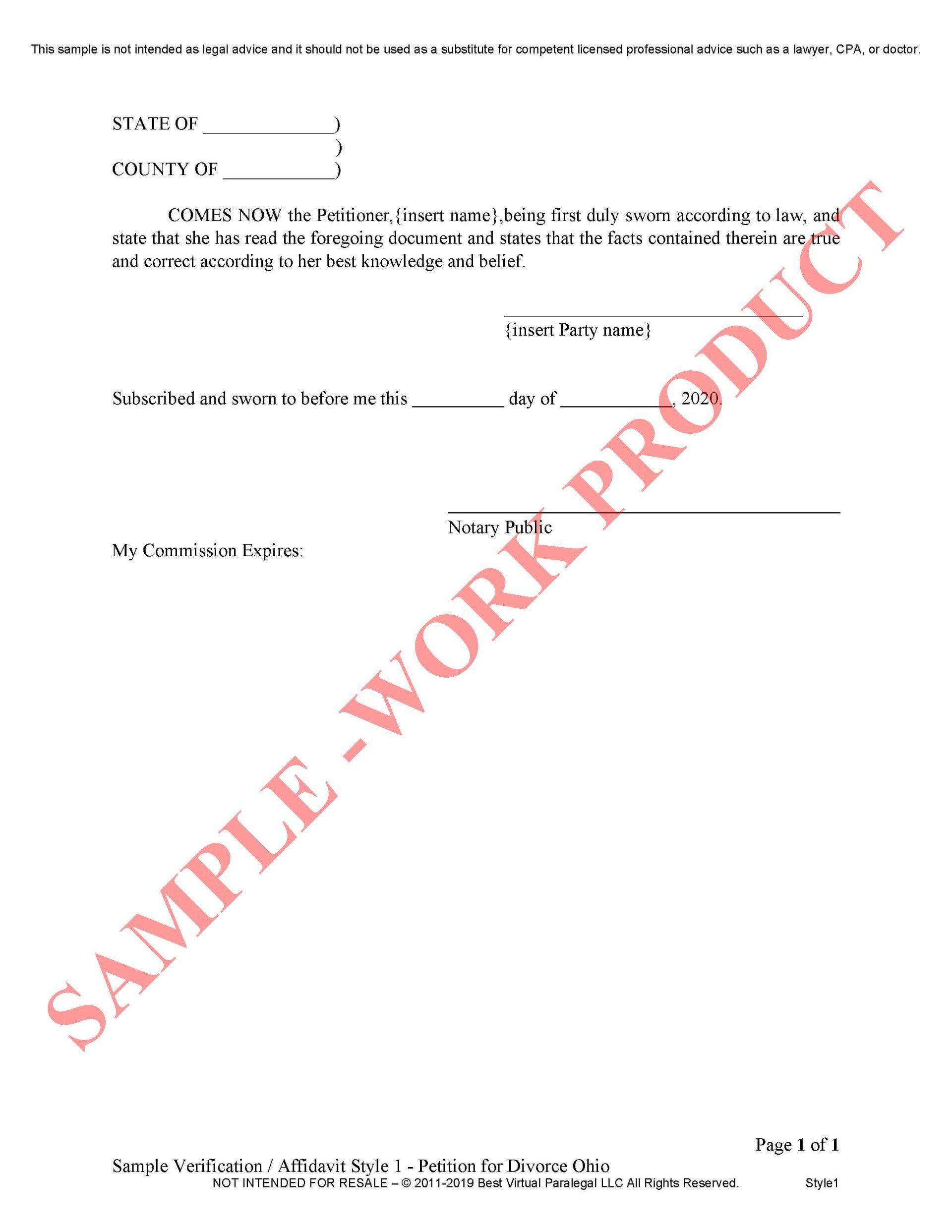 A sample work product is shown on a white background.
