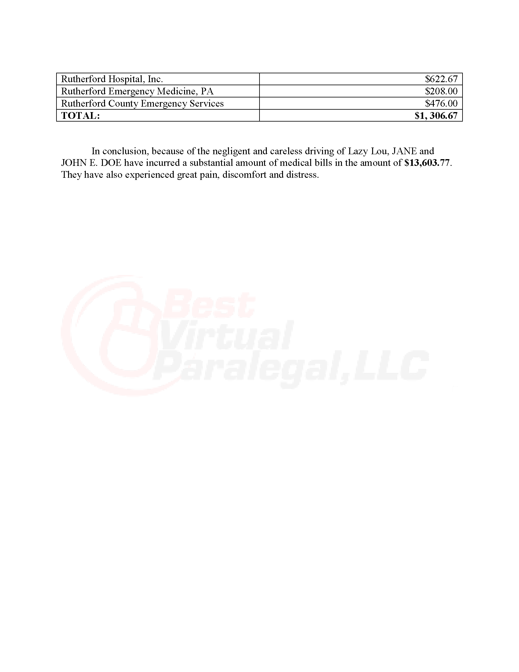 A black and white invoice from best virtual paralegal llc.