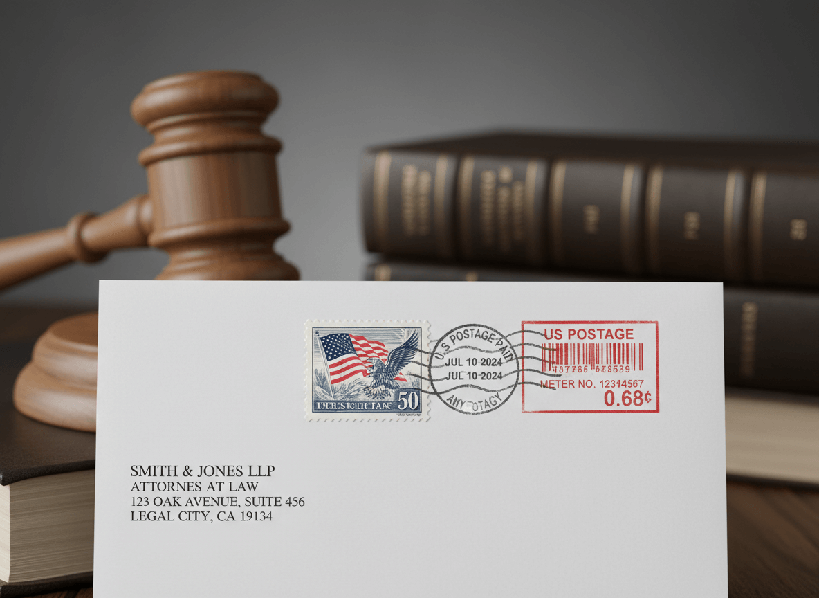 A postage stamp for a law firm.