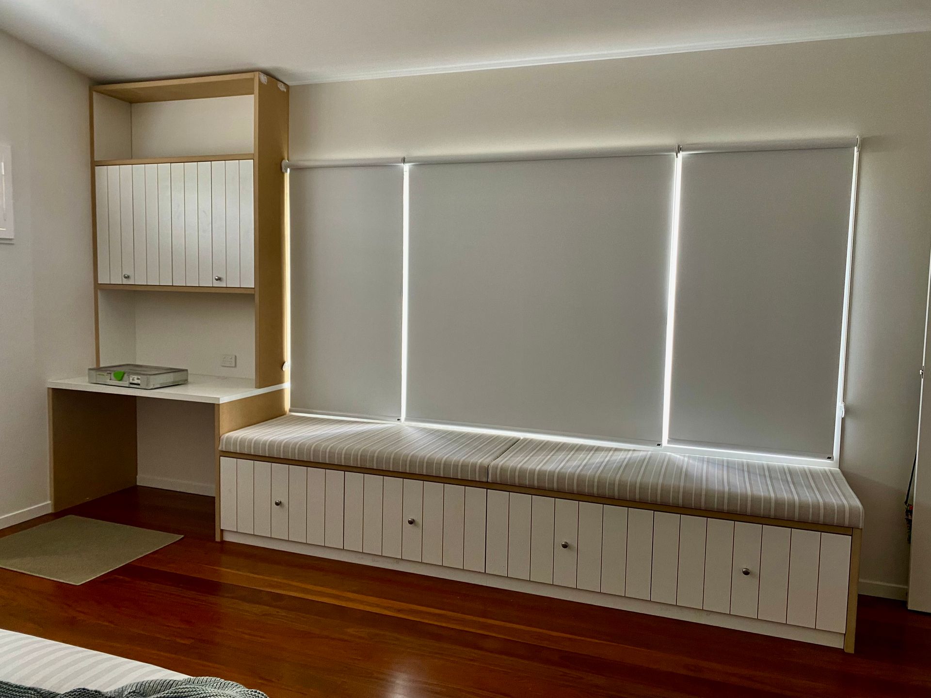A bedroom with a window seat and a desk — Coastal Detail Joinery in Tuncurry, NSW