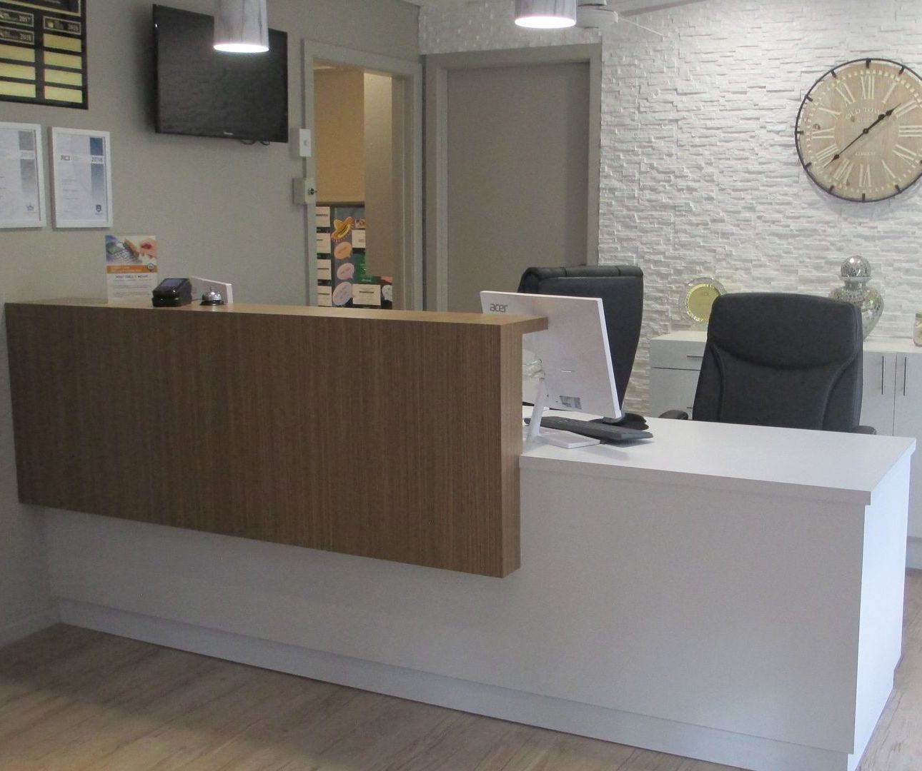 Reception desk of a commercial establishment— Coastal Detail Joinery in Tuncurry, NSW