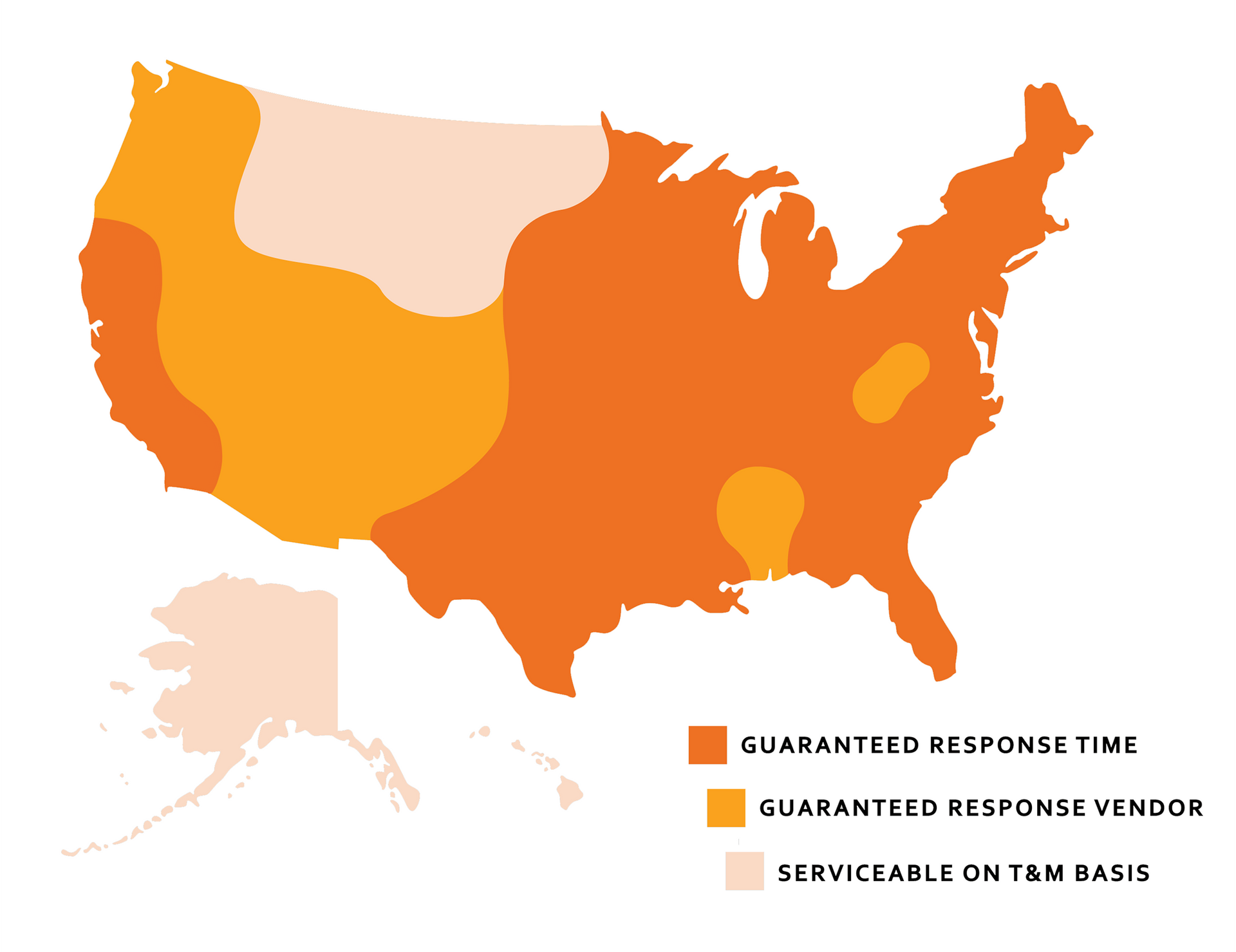 a color coordinated map outlining areas of response times for ups emergency service