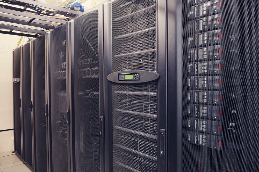 A row of servers in a data center.