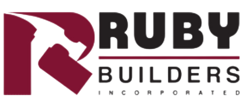 The logo for ruby builders is red and black