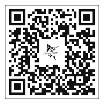 A black and white qr code with a marlin on it.