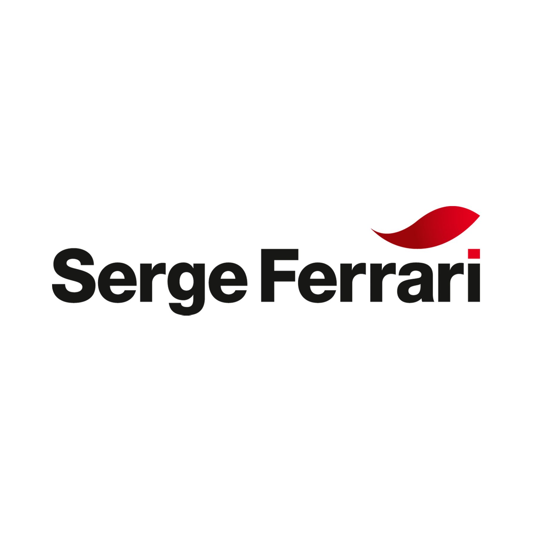 The logo for serge ferrari has a red leaf on it.