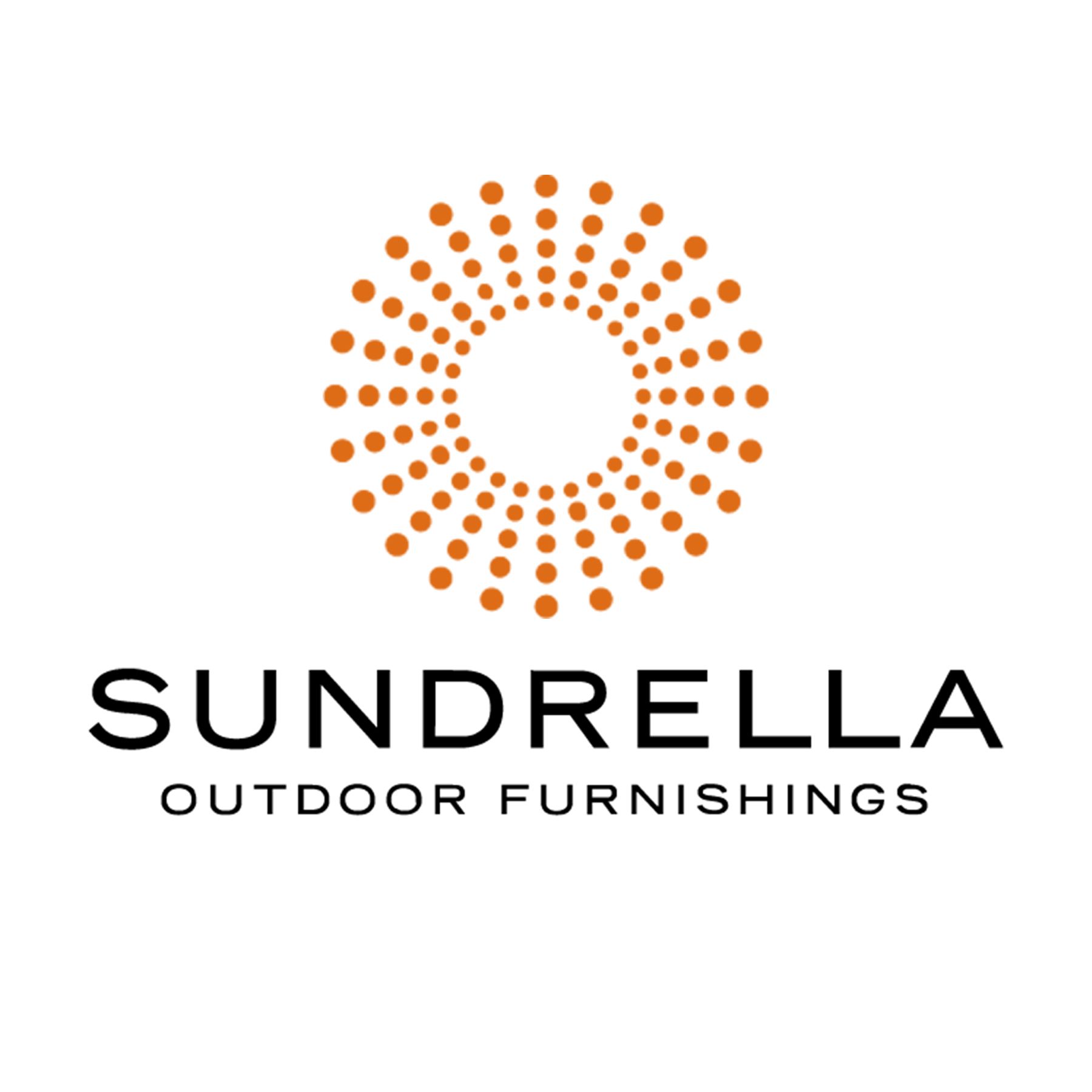 A logo for sundrella outdoor furnishings with a sun in the middle