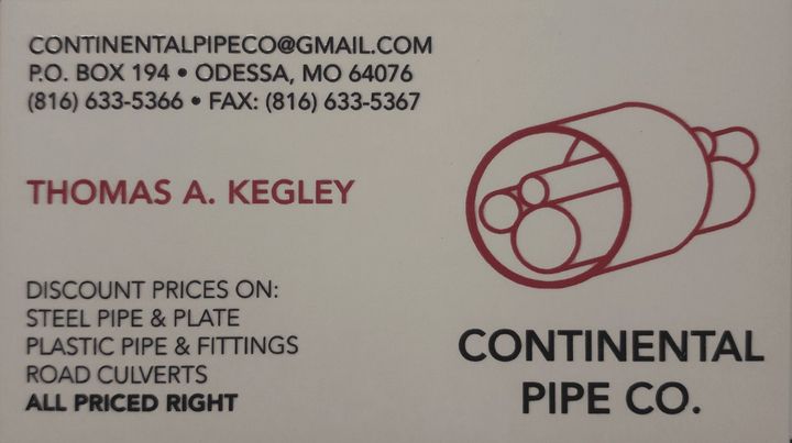 Business Card — Odessa, MO — Continental Pipe Co. Business Card — Odessa, MO — Continental Pipe Co.