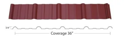 a picture of a red metal roof with a coverage of 36 inches .