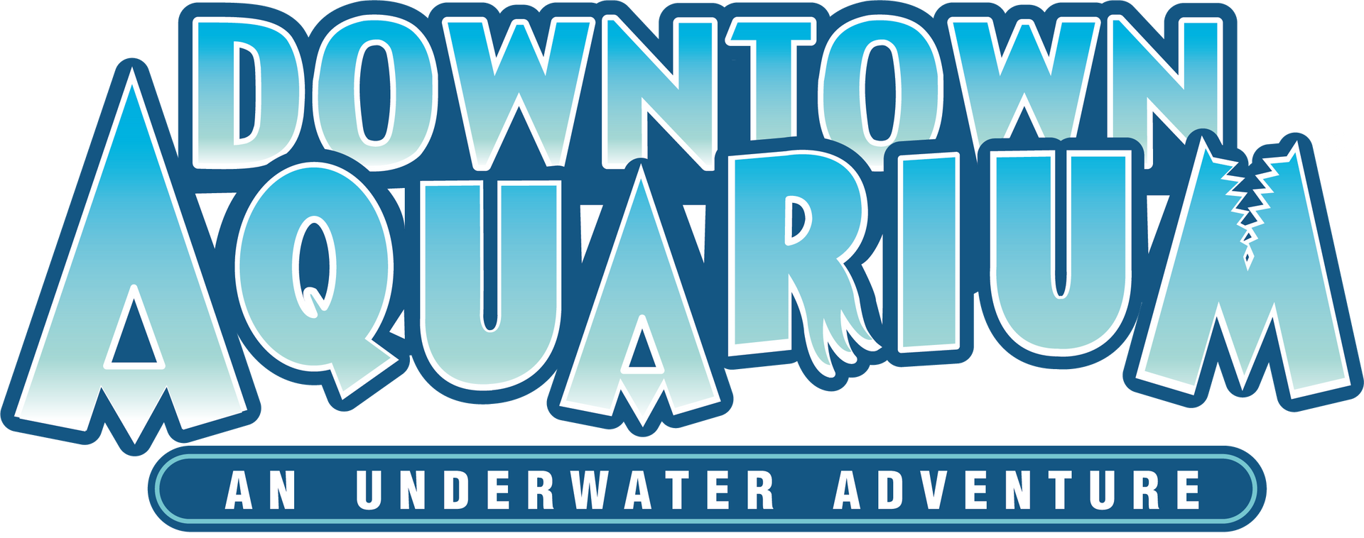 A logo for downtown aquarium an underwater adventure