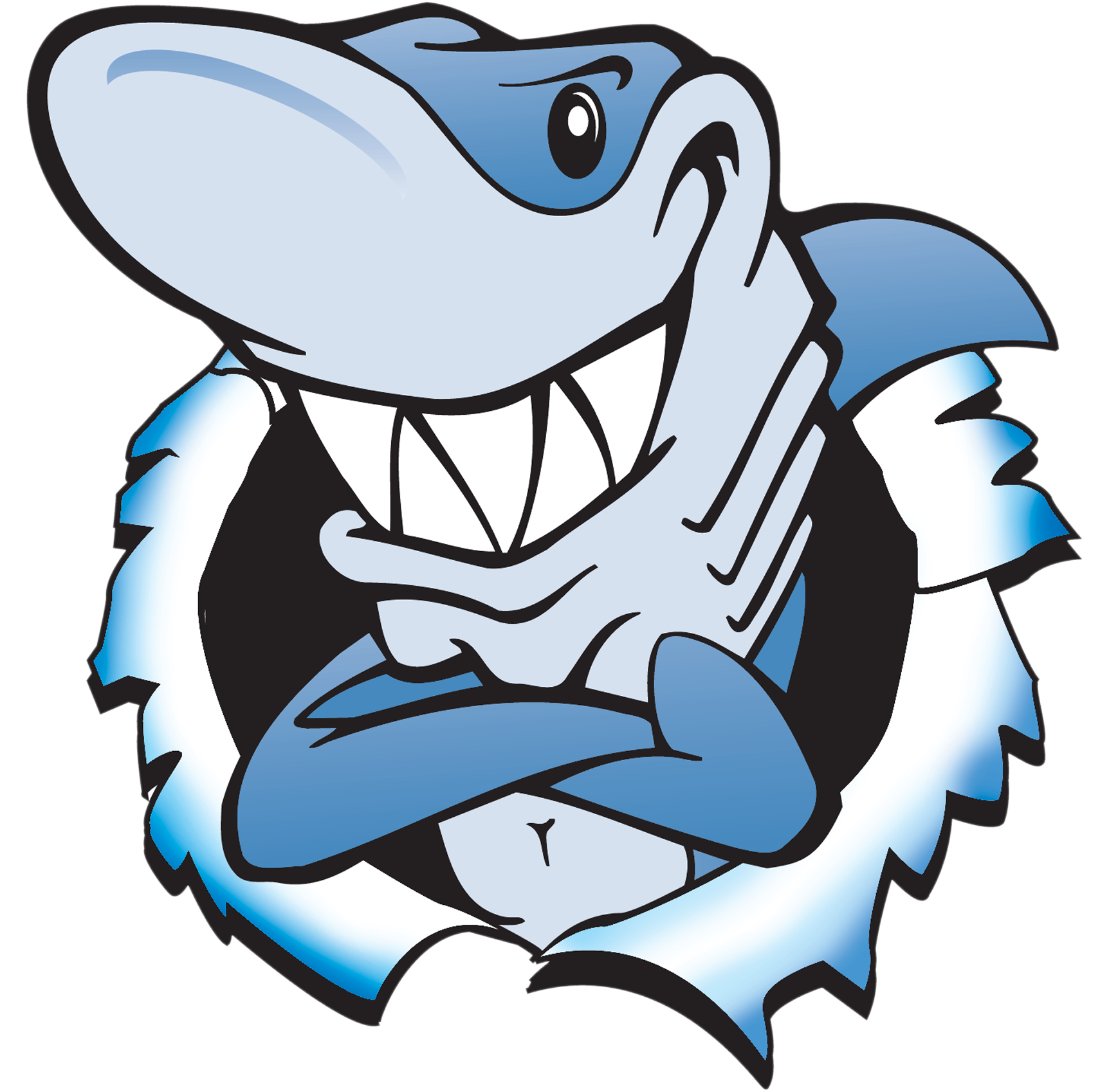 A cartoon of a shark with its mouth open